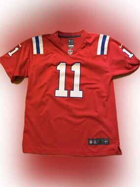 NFL Red Youth Football Jersey with White 11 and Blue Trim Patriots Edelman